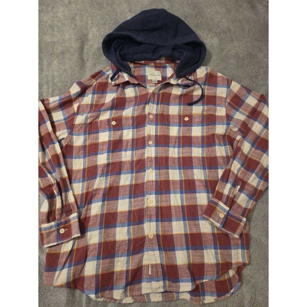 American Eagle Flannel Mens XL Plaid Detachable Hood Grunge Skate